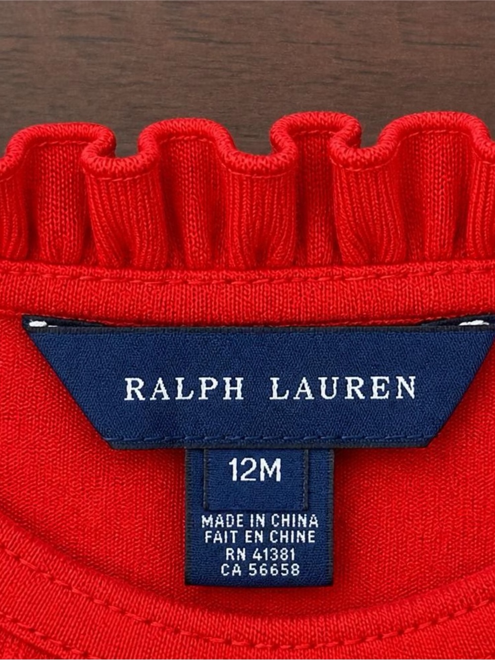 Ralph Lauren Baby Girl Red Holiday Dress 12M Gold Trim Long Sleeve Christmas - Picture 3 of 4
